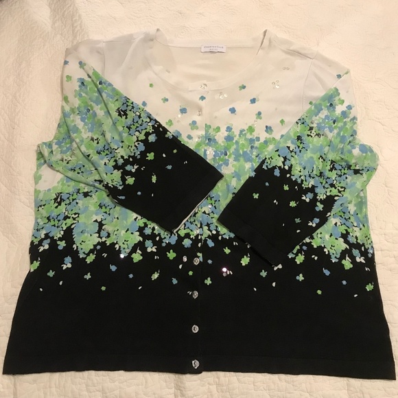 Charter Club 3/4 sleeve floral cardigan with sequins (tag missing-feels like 2X) - Picture 5 of 15